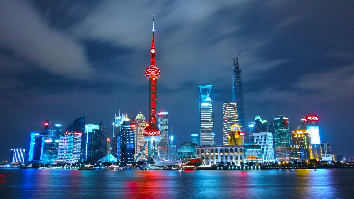 International financial and trade center towers against the city horizon